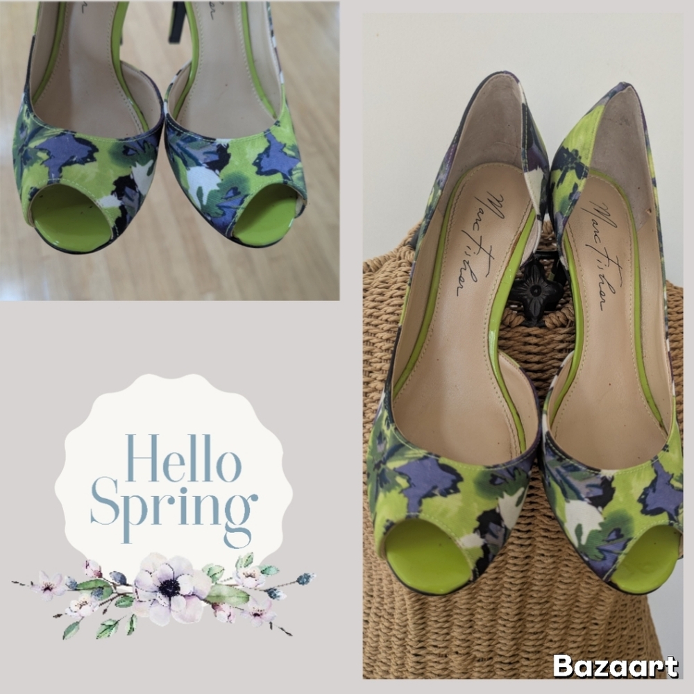 Marc Fisher Green and Blue Floral High Heels 5